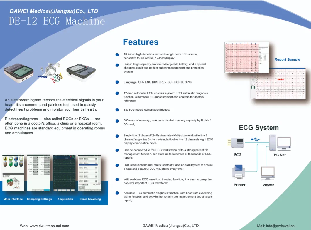 Medical Electrocardiogram Equipment 12 Channel Medical EKG Machine 12 Lead ECG Machine with Interpreter