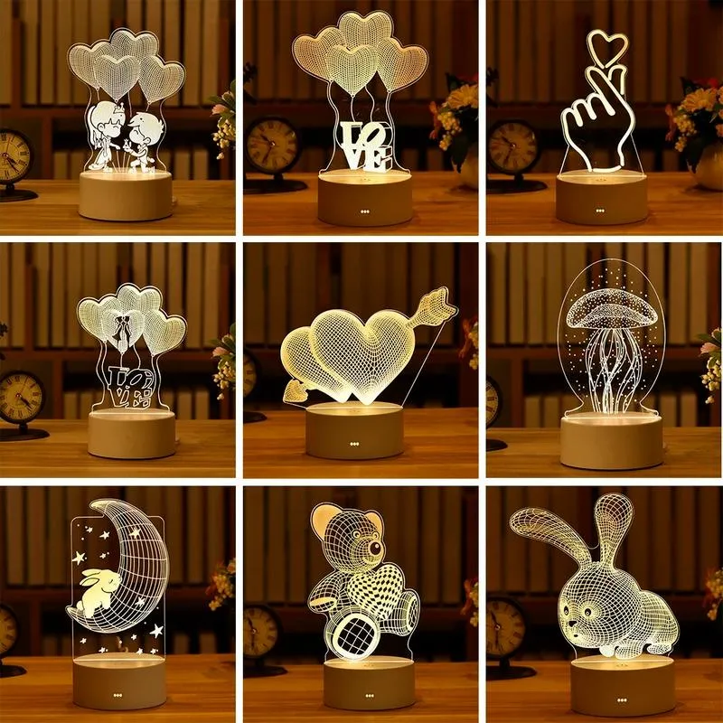 Valentine&prime;s Promotion Gifts Custom 3D Creative Lights Acrylic LED Illusion Night Lamp