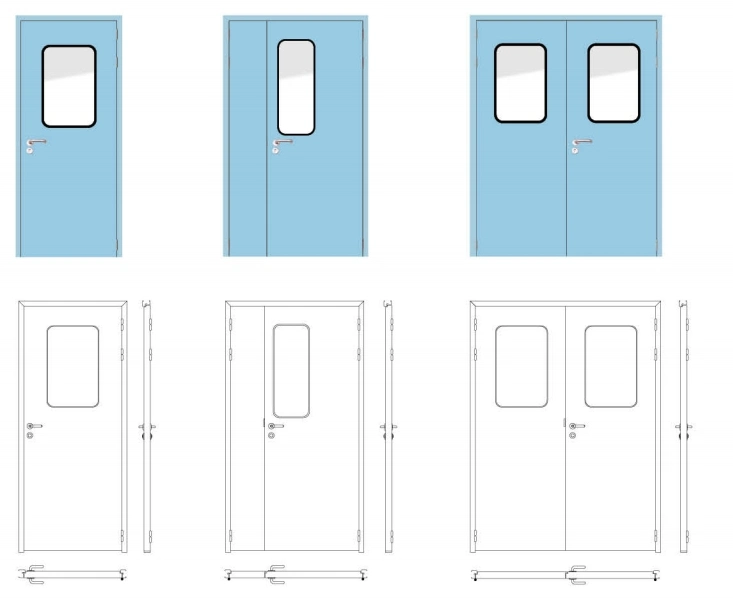 Hospital Clean Room Air-Tight Door Hospital Industrial Manual Swing Colorful Steel Cleanroom Door