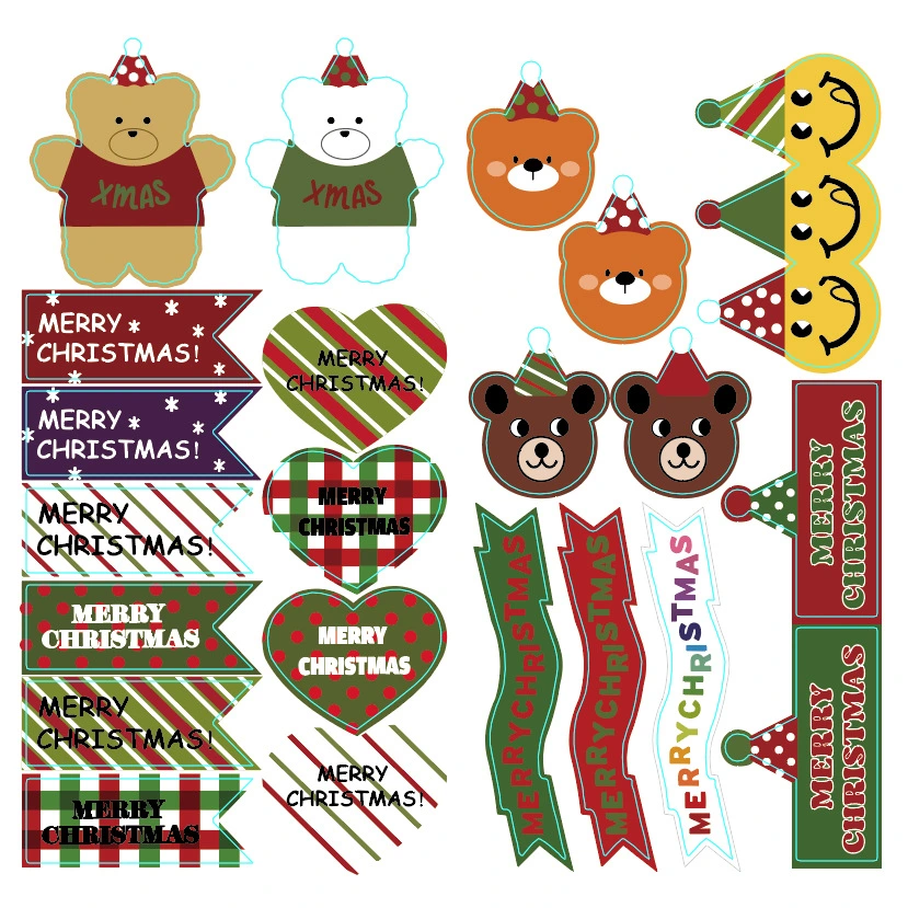 Merry Christmas Bear English Paper 21 Piece Cake Insert Factory Direct Supply Cake Plug-in Christmas Decoration