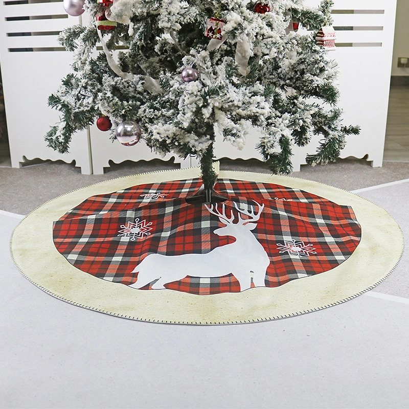 Burlap Printed Tree Skirt Christmas Decorations Holiday Scene with Christmas Tree Bottom Decorative Tree Apron