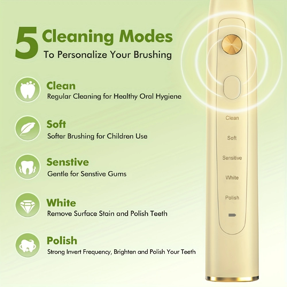 Wireless Rechargeable Electric Sonic Waterproof Ultrasonic Teeth Whitening &amp; Travel Case Toothbrush