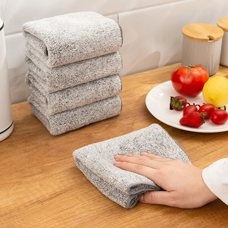 Bamboo Charcoal Microfiber Cleaning Wiping Absorbent Dish Cloth Kitchen Towel Dishcloth