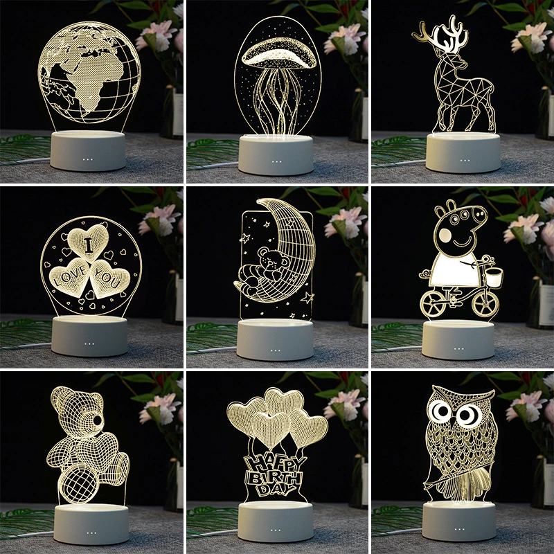 Valentine&prime;s Promotion Gifts Custom 3D Creative Lights Acrylic LED Illusion Night Lamp