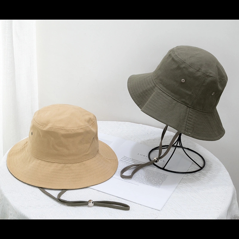 Japanese Contrasting Color Windproof Rope Fisherman&prime;s Hat Men&prime;s Tide Riding Solid Color Fishing Sun Hat Sun Visor Hat Female Sunscreen