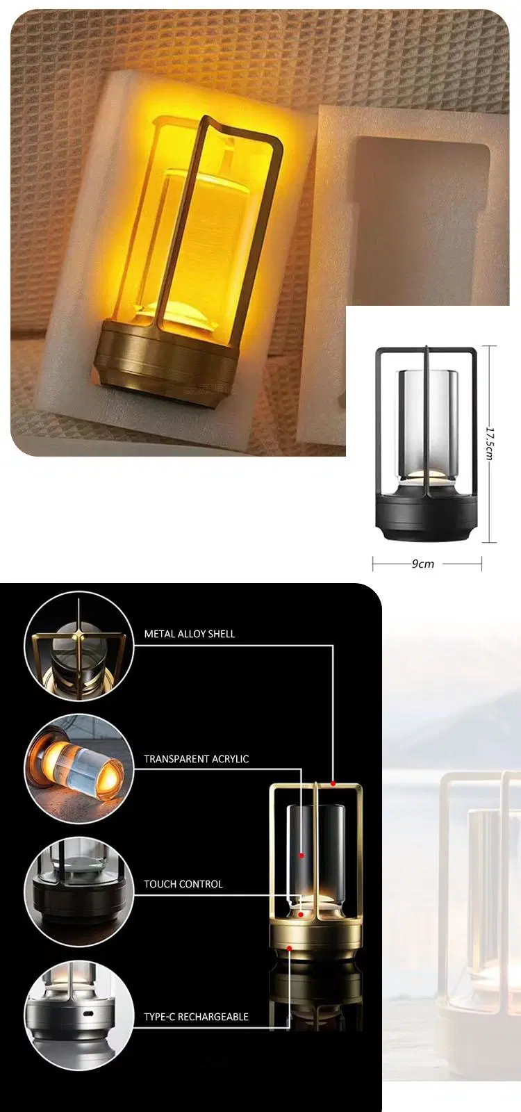 Creative Nordic Aluminum LED Luxury Portable Lamp Cordless Table Light