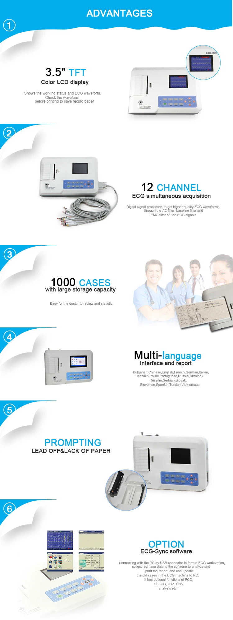 Digital Wireless 3 Channels ECG Machine with Printer and Paper