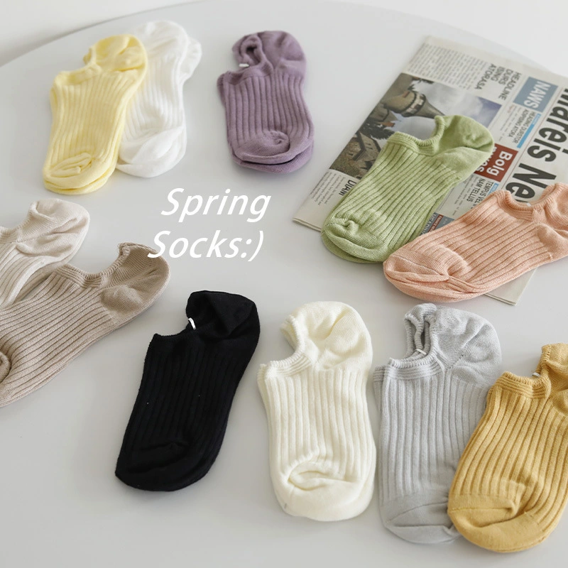 Female Thin Section Invisible Vertical Stripes Solid Color Cotton Japanese Color Socks