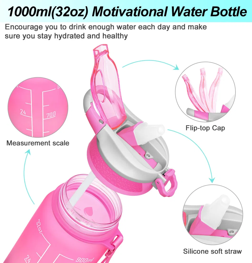 Hot Sale lip Top Durable BPA Free Leakproof Motivational Sports Water Bottle