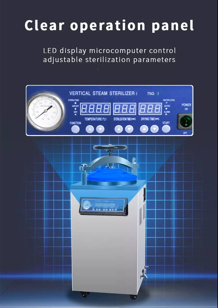 Medical Autoclave Vertical Steam Sterilizer with Digital Display and Touch Buttons