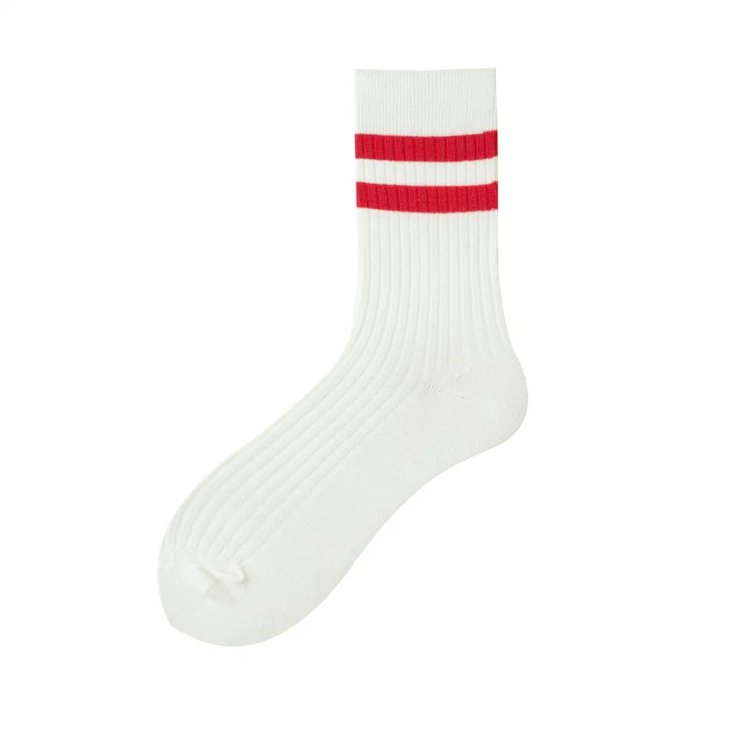 Thick Line Men Solid Color Spring and Summer Thin MID-Tube Japanese Double-Needle Sports Pile Socks