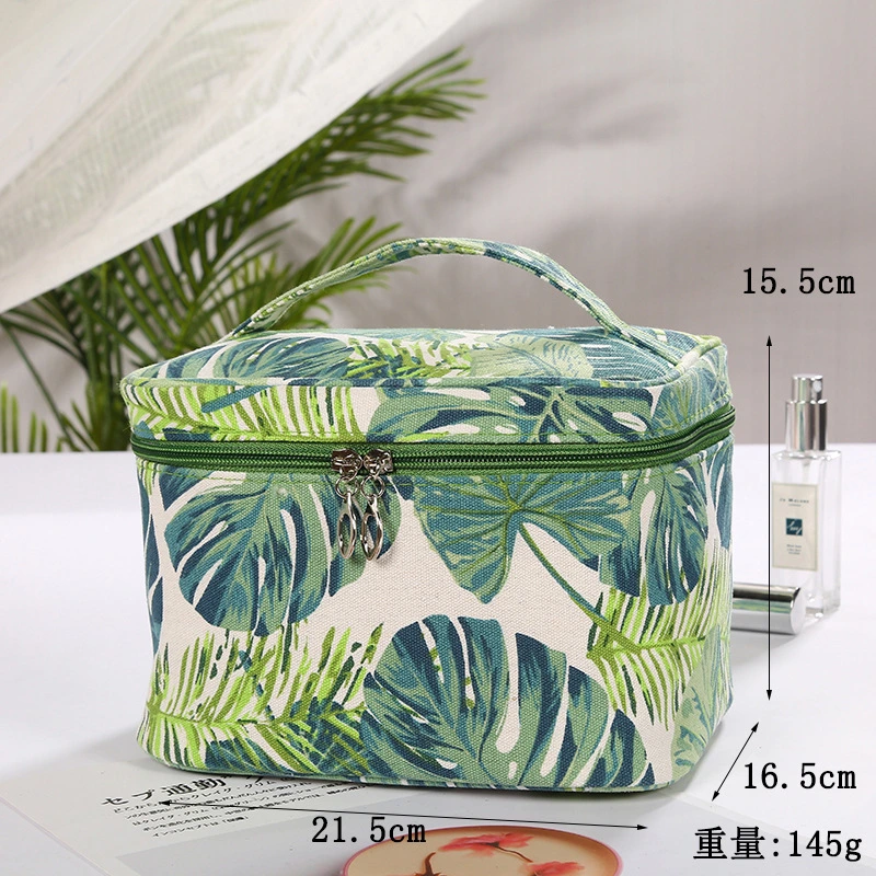 Makeup Bag Large Capacity Canvas Travel Leaf Printed Travel Portable Toiletry Bag