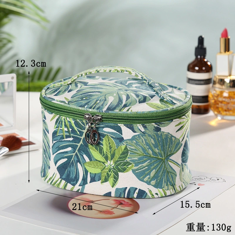 Makeup Bag Large Capacity Canvas Travel Leaf Printed Travel Portable Toiletry Bag