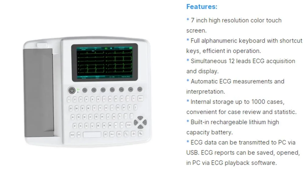 Clinic Equipment Advanced Digital 7 Inch Touch Screen ECG RM02-1201