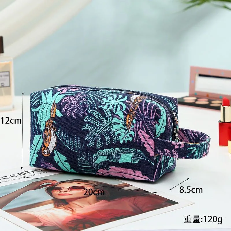 Makeup Bag Large Capacity Canvas Travel Leaf Printed Travel Portable Toiletry Bag