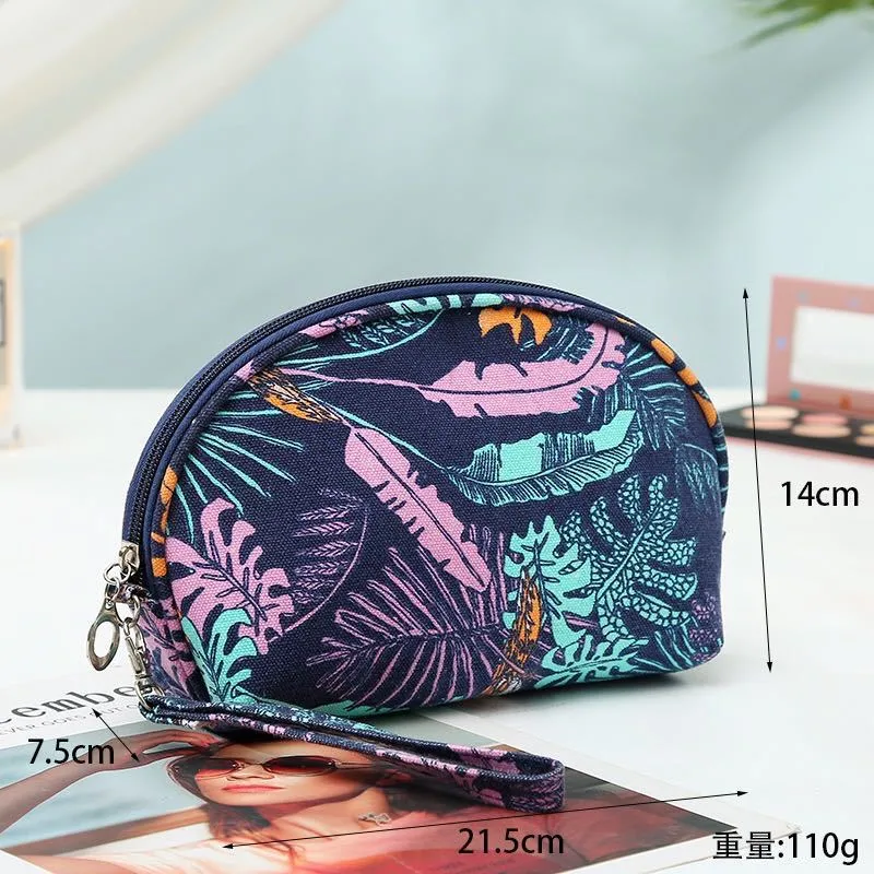 Makeup Bag Large Capacity Canvas Travel Leaf Printed Travel Portable Toiletry Bag