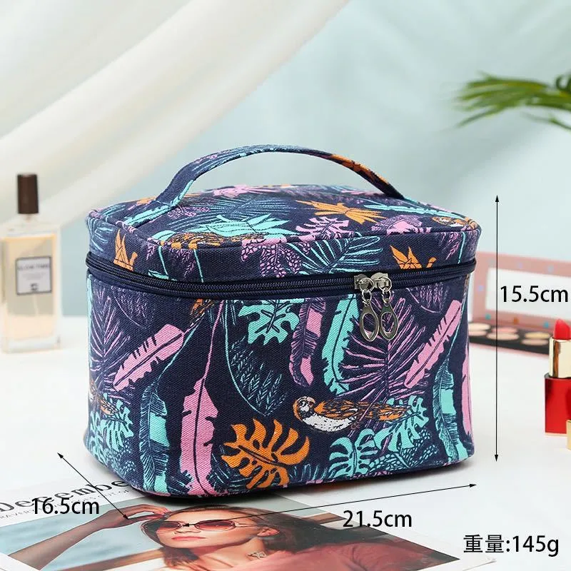 Makeup Bag Large Capacity Canvas Travel Leaf Printed Travel Portable Toiletry Bag