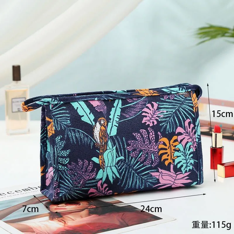 Makeup Bag Large Capacity Canvas Travel Leaf Printed Travel Portable Toiletry Bag