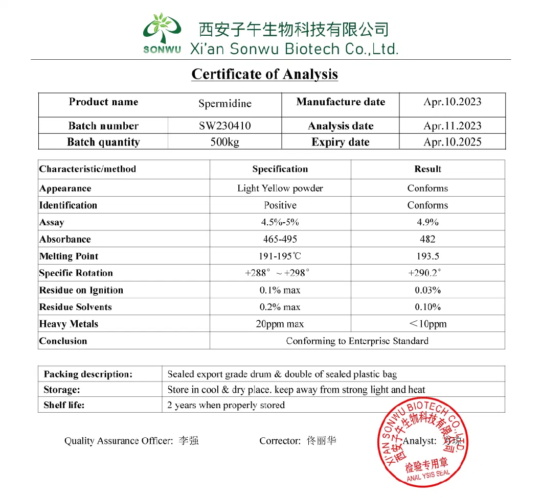 Sonwu Supply Spermidine Nootropic Supplement CAS 124-20-9 5% Spermidine Powder