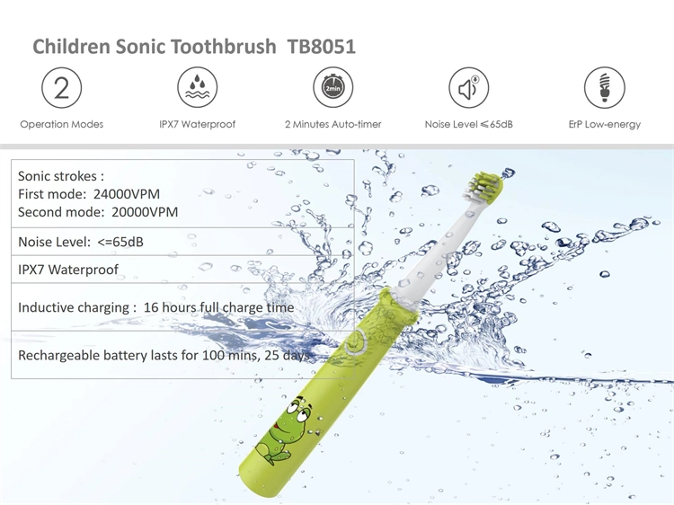 Waterproof Special Rubberized Head Design Travel Battery Toothbrush for Kid