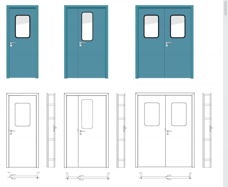 Hospital Clean Room Air-Tight Door Hospital Industrial Manual Swing Colorful Steel Cleanroom Door