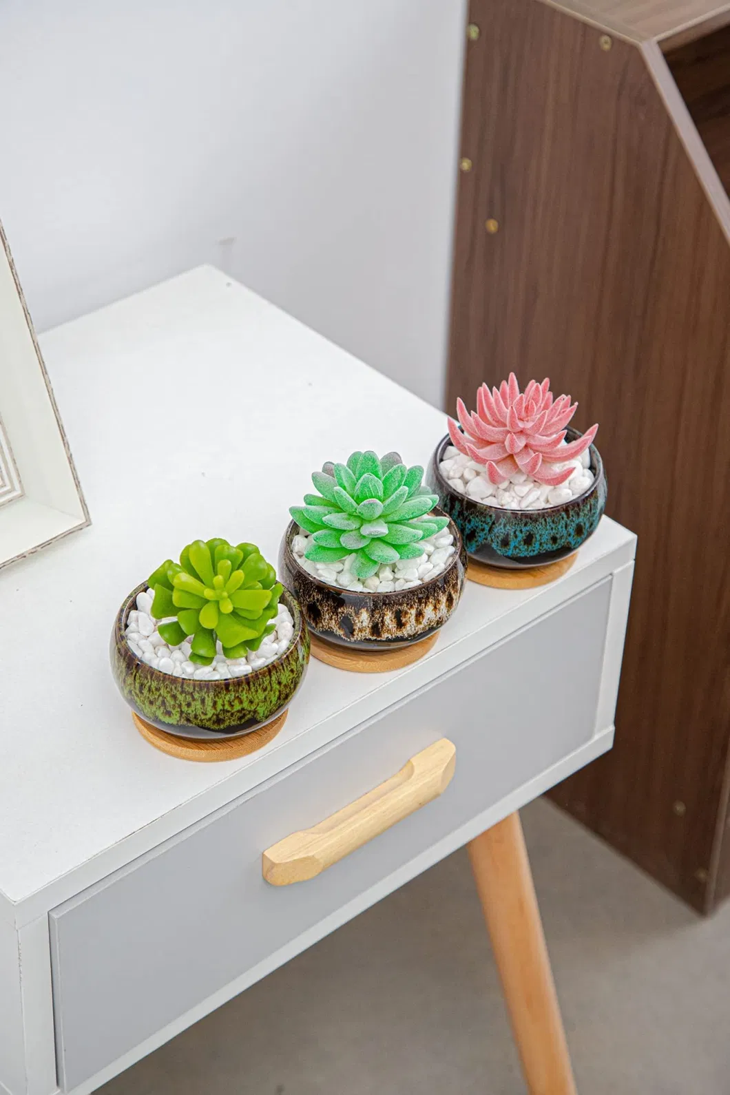 Cute Ceramic Succulent Garden Pots Drainage Attached Saucer Planter