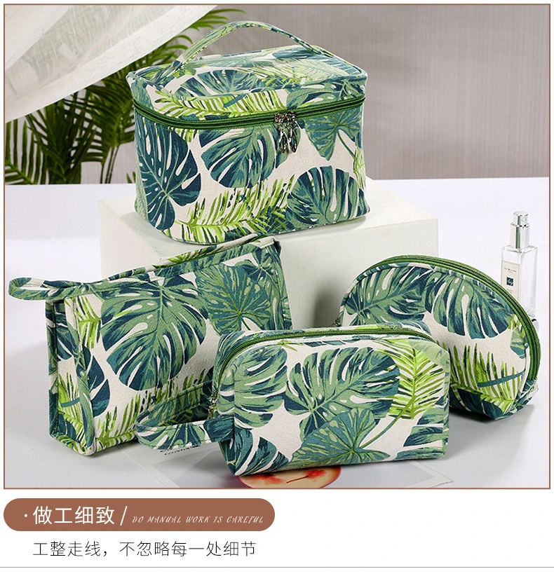 Makeup Bag Large Capacity Canvas Travel Leaf Printed Travel Portable Toiletry Bag