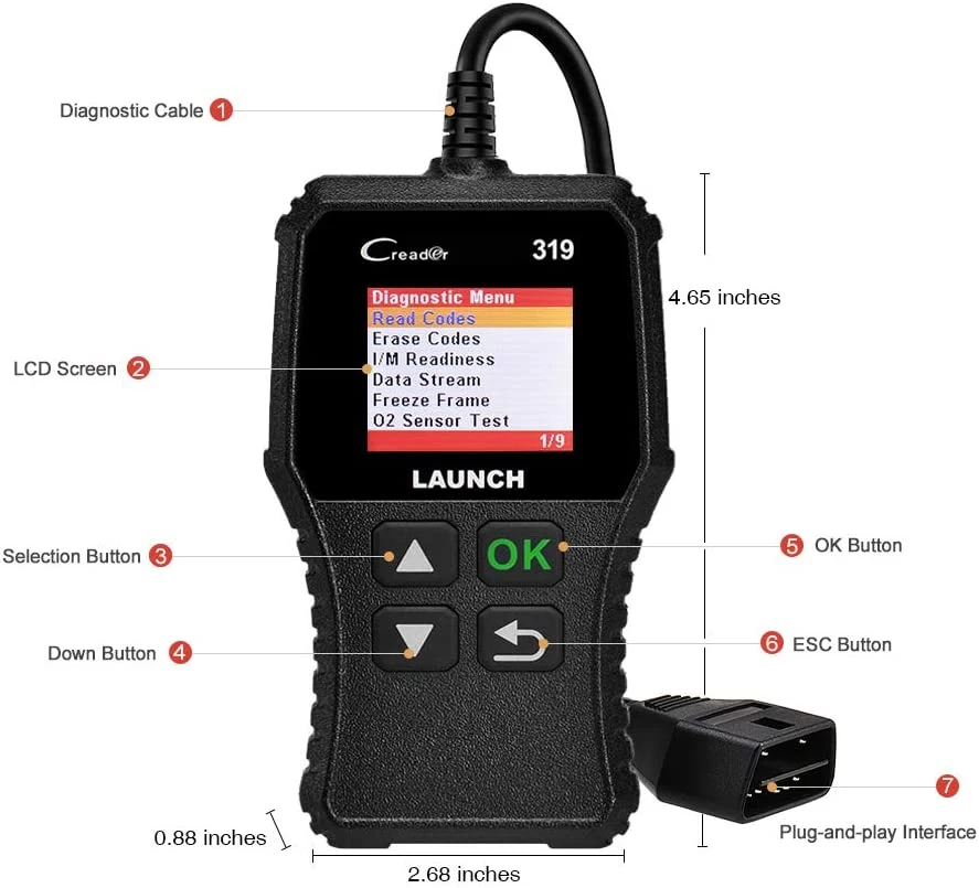 Launch OBD2 Scanner Engine Fault Code Reader Cr319 Diagnostic Tool