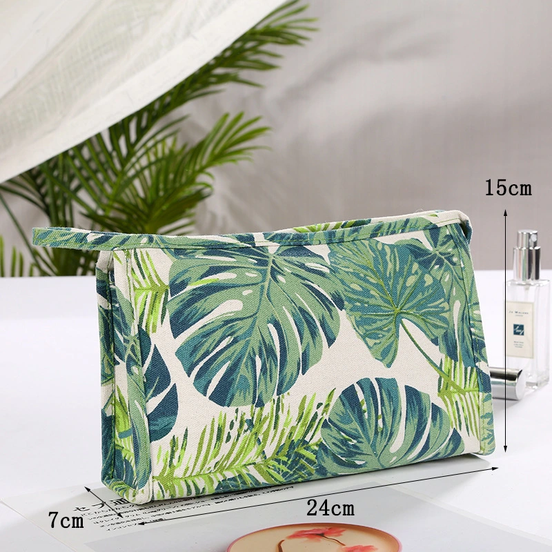 Makeup Bag Large Capacity Canvas Travel Leaf Printed Travel Portable Toiletry Bag