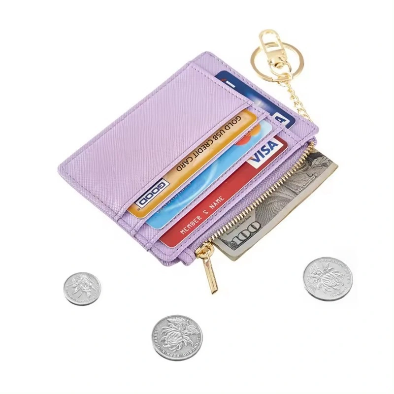 Promotional Women Business Slim RFID Microfiber Leather Customized Wallet Keychain Card Holder