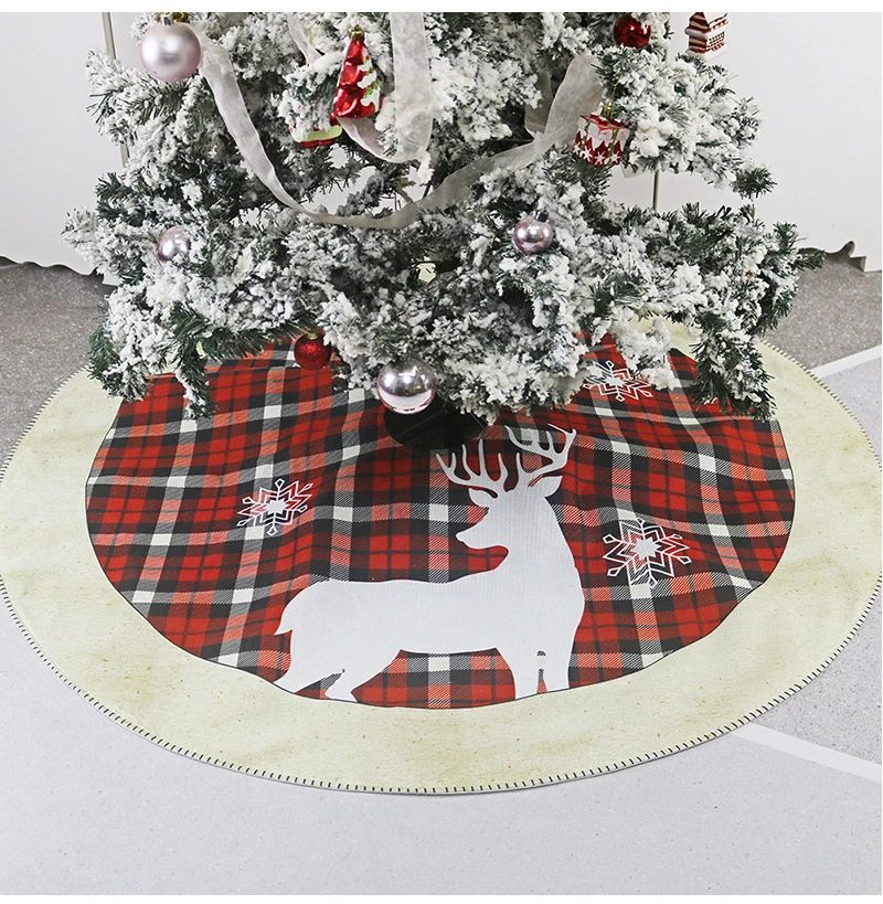 Burlap Printed Tree Skirt Christmas Decorations Holiday Scene with Christmas Tree Bottom Decorative Tree Apron