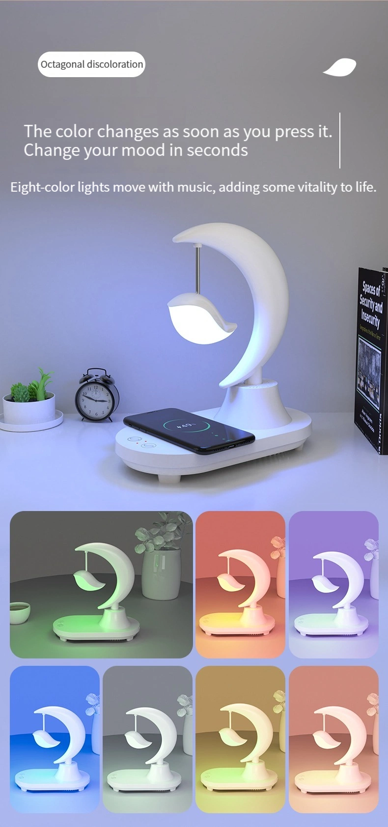 Portable 3D Stereo Surround Bluetooths Music Light Bedside Table Lamp Wireless Charger