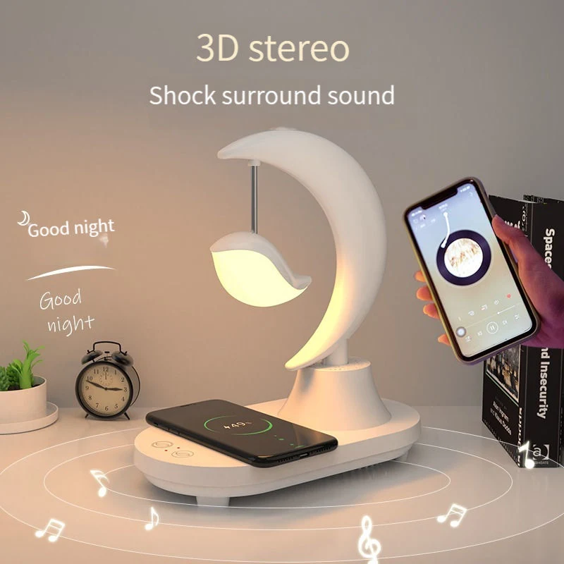 Portable 3D Stereo Surround Bluetooths Music Light Bedside Table Lamp Wireless Charger