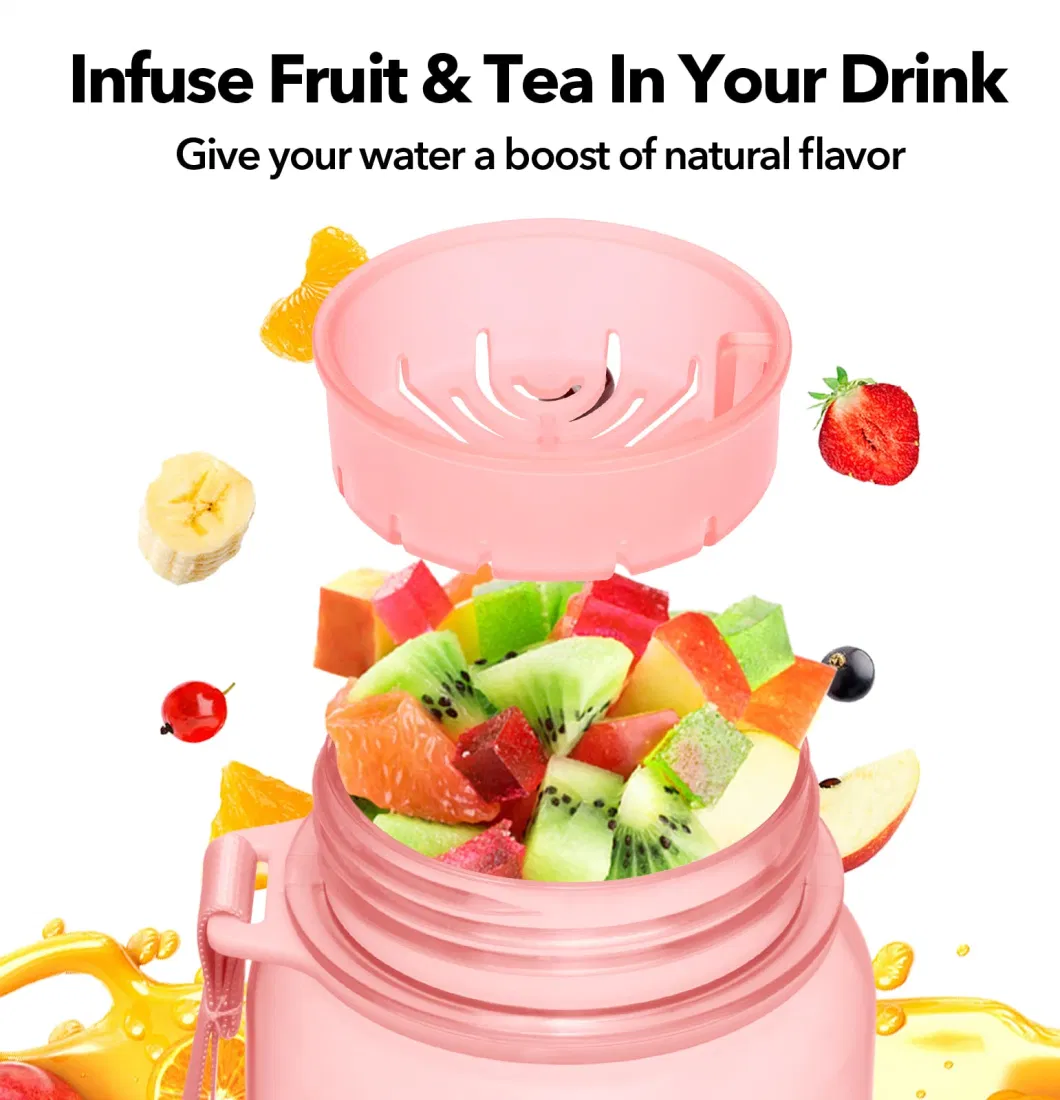 Hot Sale Motivational Time Marker Fruit Strainer Leak-Proof BPA Free Water Bottle