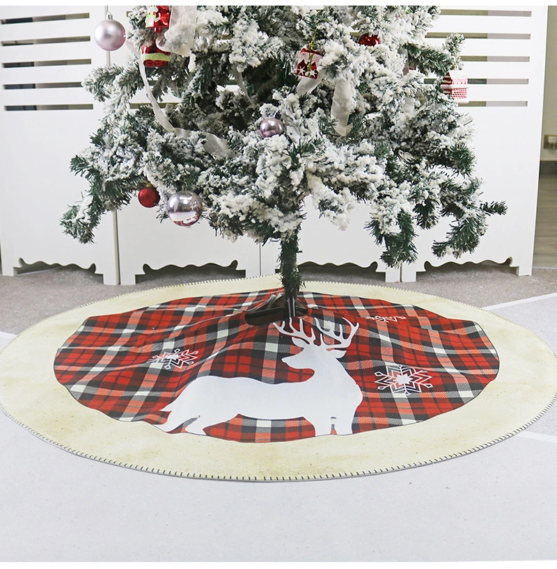 Burlap Printed Tree Skirt Christmas Decorations Holiday Scene with Christmas Tree Bottom Decorative Tree Apron