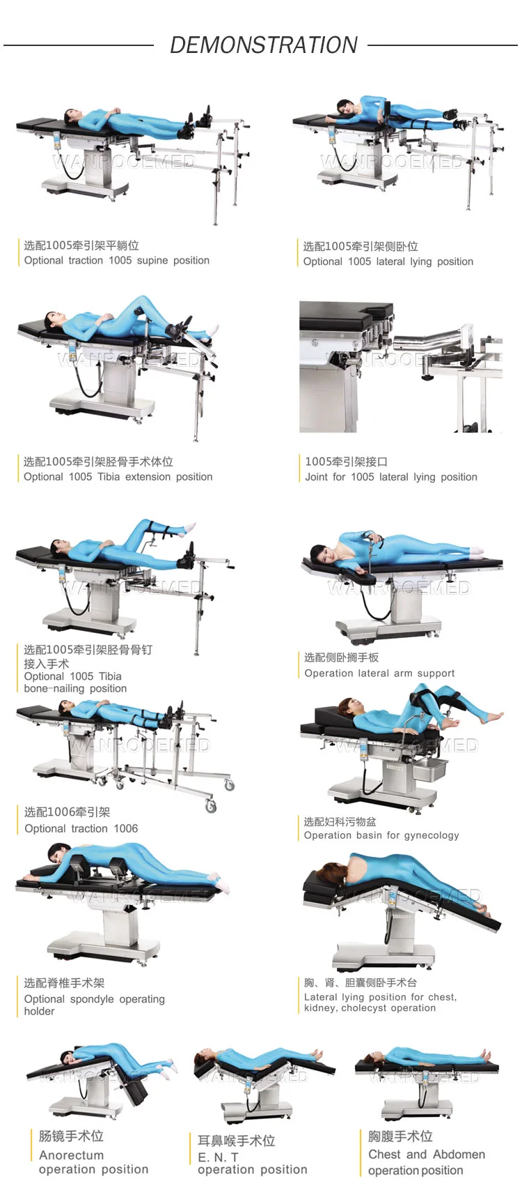 Professional Stainless Steel Electric Hydraulic Surgical Operating Table for General Waist Kidney Operation