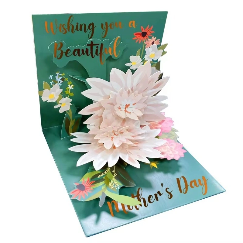 Hot Sale 3D Popup Lily Flower Birthday Mother&prime;s Day Thanksgiving Message Greeting Card