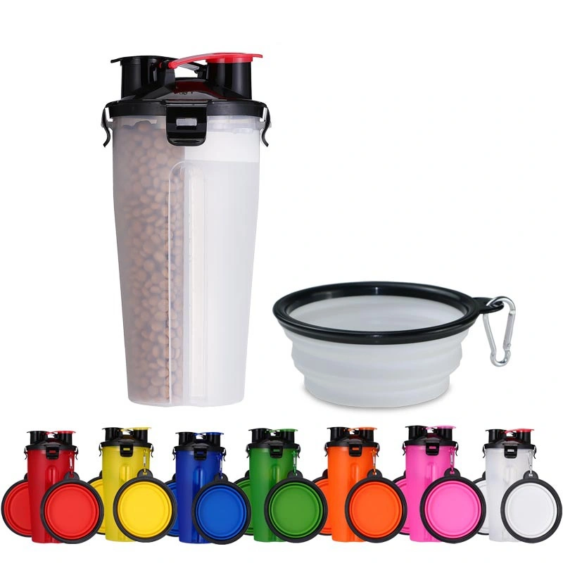 Portable Pet Water Water Accompanying Cup Bottle with Food Bowl Attached