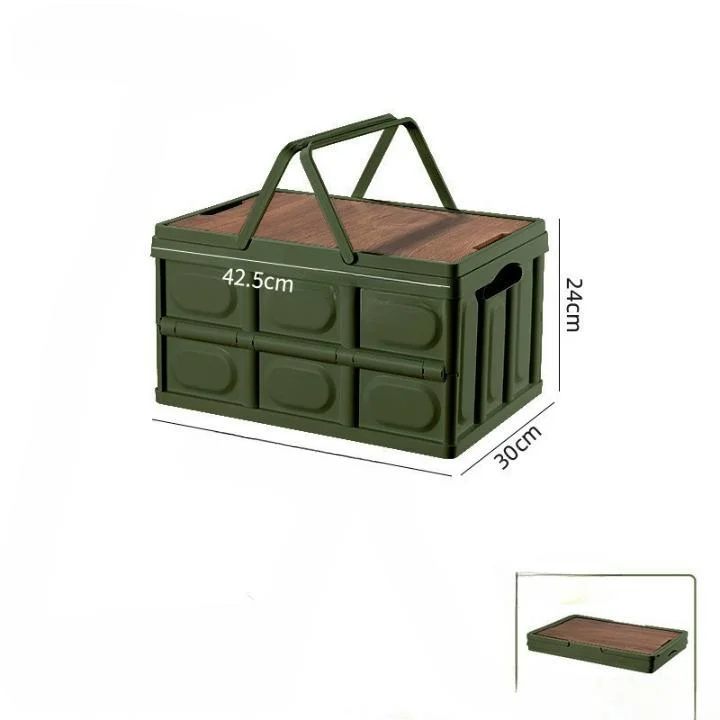 Hot Sale Plastic Wood Lid Handbasket Easy Carry Foldable Camping Storage Box