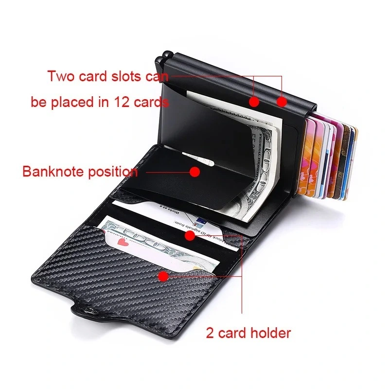 Promotional Carbon Fiber Credit Card Holder Men Double Anti RFID Card Holder