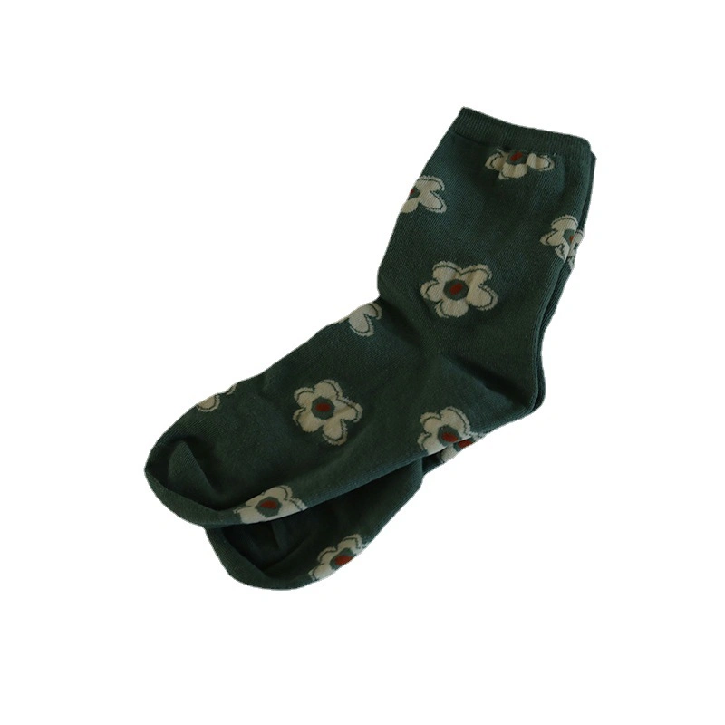 Japanese Bow Small Flower Sweet Korean Jacquard Women&prime;s MID-Thigh Socks