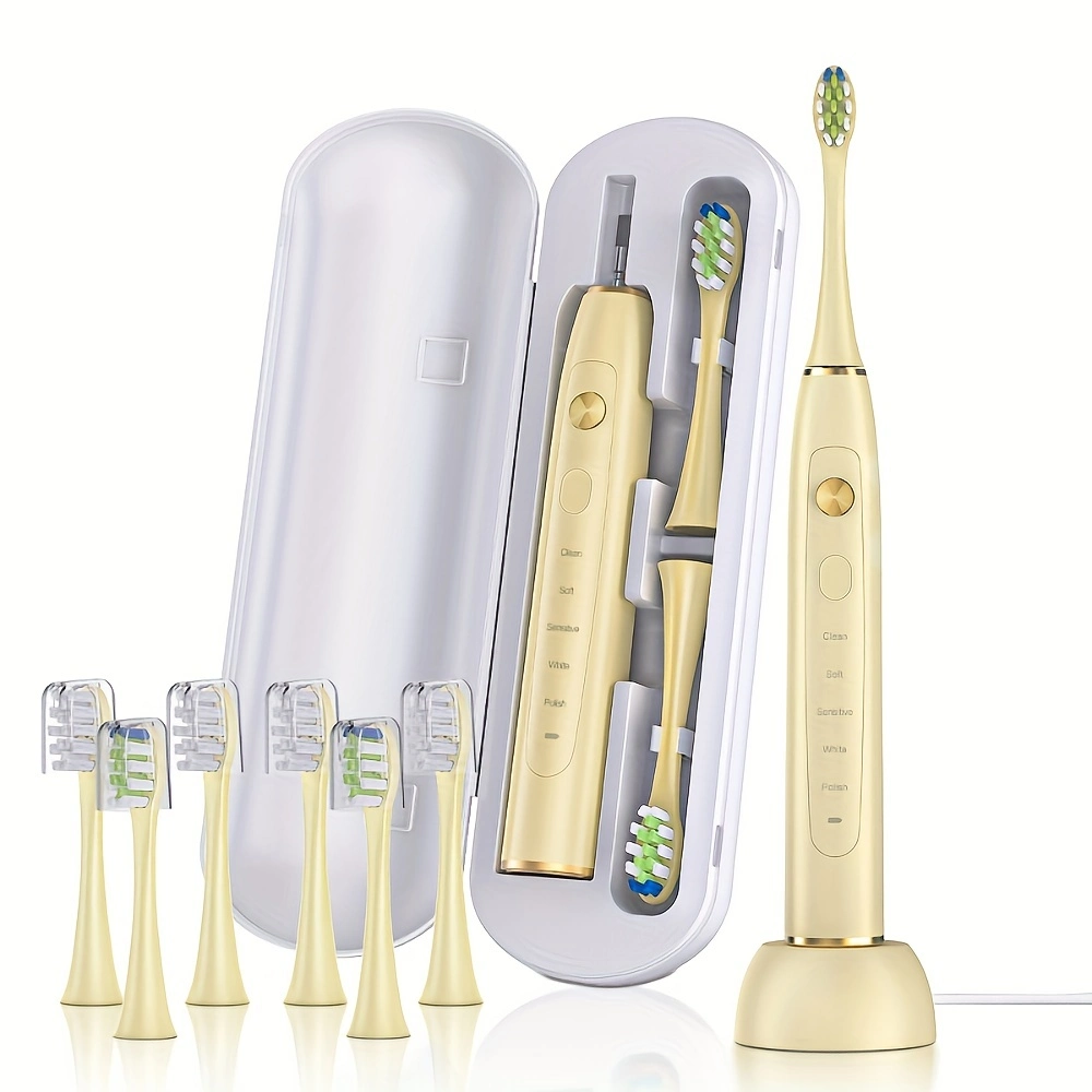 Wireless Rechargeable Electric Sonic Waterproof Ultrasonic Teeth Whitening &amp; Travel Case Toothbrush