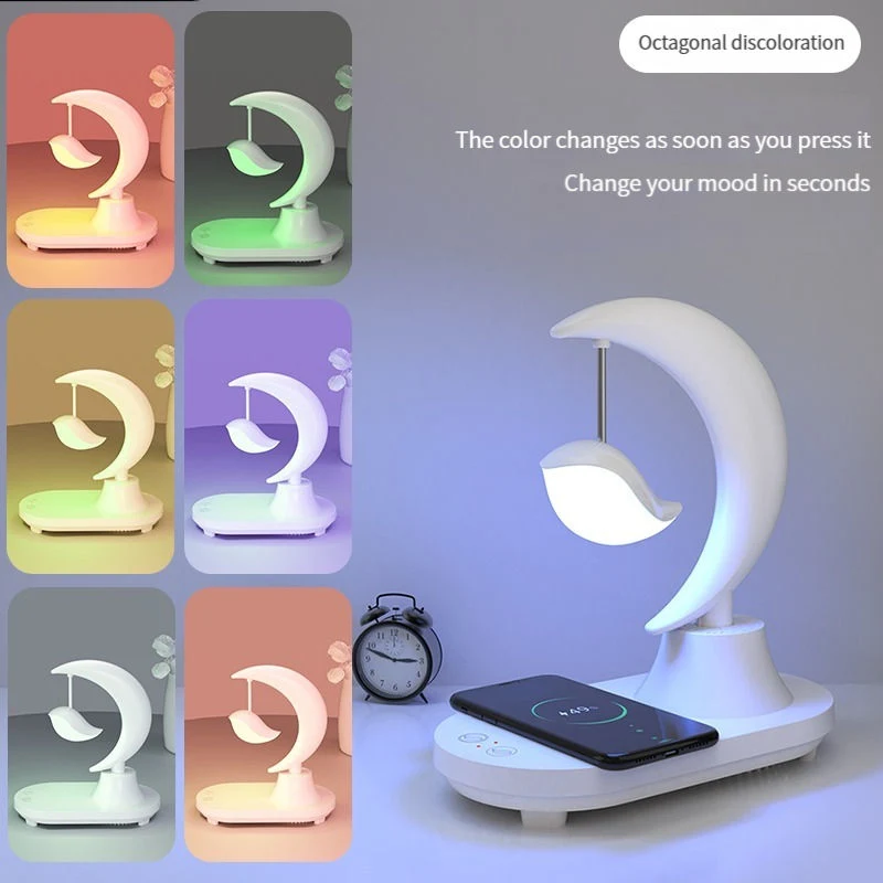 Portable 3D Stereo Surround Bluetooths Music Light Bedside Table Lamp Wireless Charger