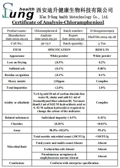 99% Purity CAS 56-75-7 Chloramphenicol Powder Antibiotic Pharmaceutical Chloramphenicol Material Chloramphenicol