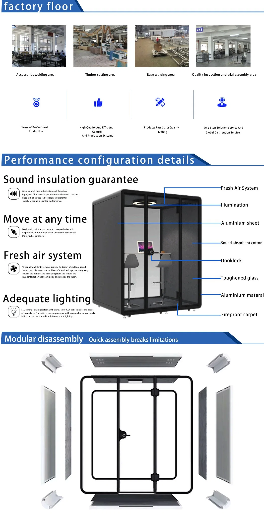 Mobile Soundproof Translation Booth Suited 2 Person for Simultaneous Conference System Room