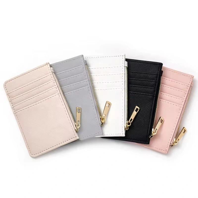 Promotional Wholesale Personalised Leather Coin Purse Women Zip Wallet Credit Card Holder