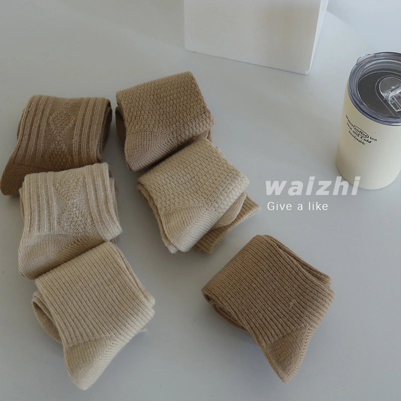 New Imitation Cashmere Curry Japanese Retro Diamond Thick Stripes Thickened MID-Thigh Stacked Socks