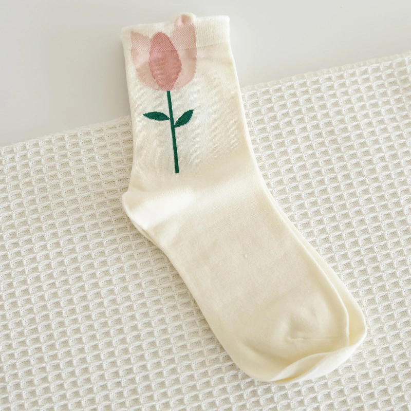 Tulip Flower MID-Thigh Women Spring and Summer Three-Dimensional Small Flower Petals Long Ins Tide Japanese Sweet Wind Cotton Socks