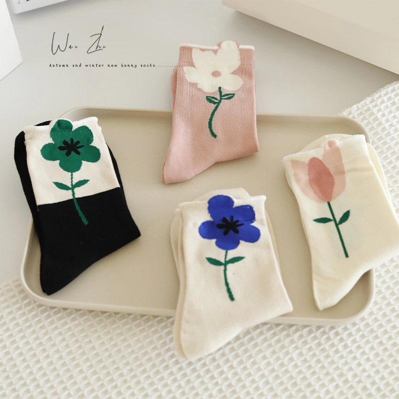 Tulip Flower MID-Thigh Women Spring and Summer Three-Dimensional Small Flower Petals Long Ins Tide Japanese Sweet Wind Cotton Socks