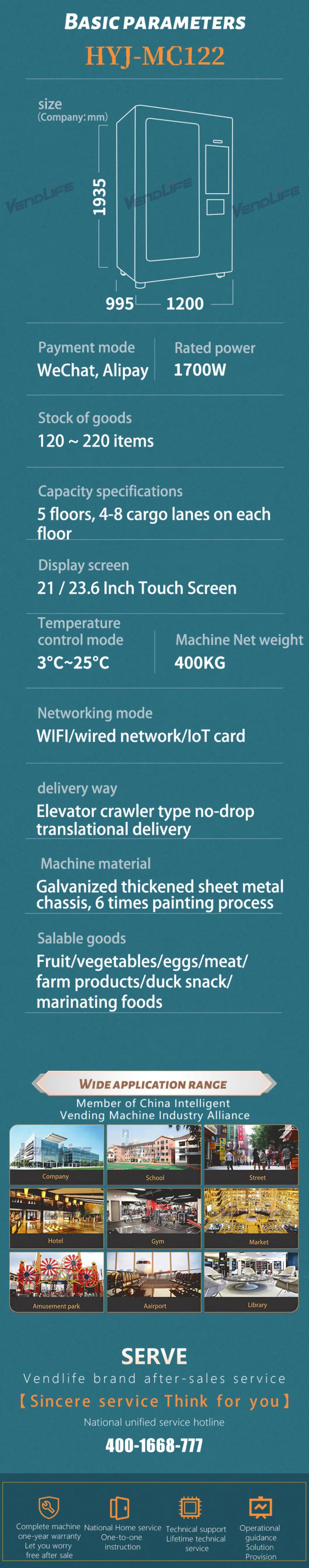 Vendlife 24 Hours Self-Service Touch Screen Cash Payable Lifting System Vending Machine for Foods and Drinks